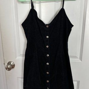 Black Corduroy Button Up Dress With Back Detail - Size M